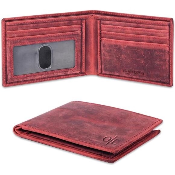 Slim Vegan Leather Wallet for Men - Red